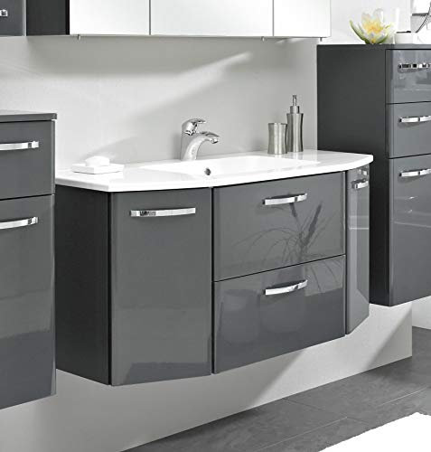 Pelipal - Velo 16 - Badmöbel - 112 cm - 2-teilig mit Keramik-Waschtisch usw. in Anthrazit Hochglanz/Anthrazit Dekor