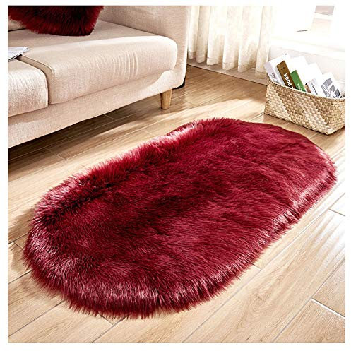 DAIHAN Lammfellimitat Teppich oval, Long-Hair in Super weich Faux Lammfell Schaffell Teppich für Wohnzimmer Schlafzimmer Kinderzimmer Stuhl Sofa Weinrot 40 * 60cm
