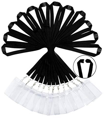 Packung mit 12 strapazierfähigen Polyester Lanyards mit Sicherheitsverschluss & wasserdichten transparenten Kartenhaltern - Verfügbar in Regenbogen-Mix & einfarbigen Farben, Schwarz+Kartenhaltern