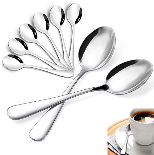 TAGYUO Juego de cucharas de té/café de 8 piezas,cuchara de té de acero inoxidable de 13,5 cm,cuchara de café pequeña de acero inoxidable plateada