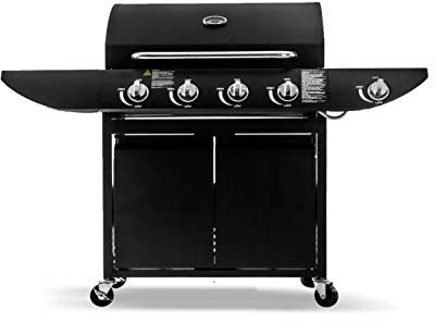 CampFire 4+1 Gas Burner Garden Grill BBQ Barbecue Side Burner & Storage - Black