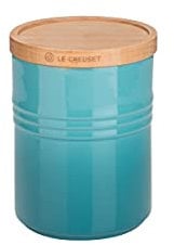 Le Creuset Pot de Conservation M en Céramique avec Couvercle en Bois, Céramique, 540 ml, 10 cm, Bleu Caraïbes, 91044401490099