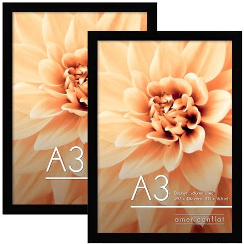 Americanflat Cadre Photo A3 Noir - MDF avec Verre Incassable Poli - Format Horizontal et Vertical pour Mur - 29,7x42 cm - Lot de 2