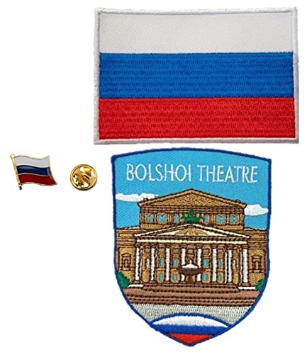 A-ONE 3 Stück,Bolshoi Theater Aufnäher + Russland-Flagge Anstecknadel und Abzeichen, Ballettsaal Souvenir, Moskau Wahrzeichen, Patriotismus-Zubehör für Kleidung, bronze, Einheitsgröße