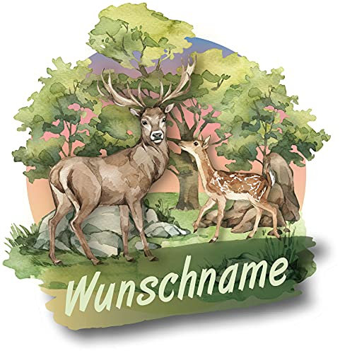 Samunshi® Hirsch und REH Aufkleber mit Namen Autoaufkleber Namensaufkleber Kinder Namensetikett für Brotdosen Babyaufkleber Kinderaufkleber 40 x 40cm Hirsch und REH