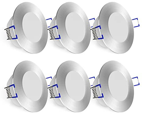linovum 6 Stück WEEVO Deckenleuchte Einbau LED dimmbar & extra flach - Einbaustrahler 230V gebürstet 6,5W Licht neutralweiß