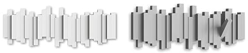 Umbra Sticks Portemanteau mural 5 crochets rabattables, Blanc, 48 x 18 x 3 cm & Sticks Portemanteau mural 5 crochets rabattables, Gris
