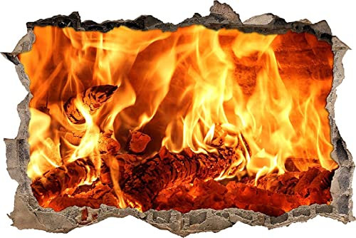 3D Look Wandtattoo Wand Durchbruch Wandbild Sticker Aufkleber Wandaufkleber, brennendes Holz,selbstklebend Schlafzimmer Wohnzimmer Kinderzimmer 65x98cm