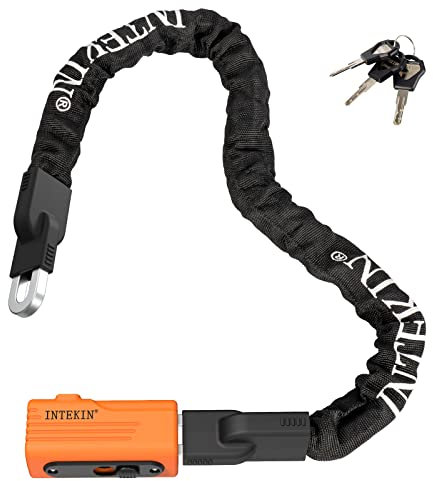 INTEKIN Fahrradkettenschloss, 91 cm lang, 8 mm dick, Stahlkette, robustes Fahrradschloss, Diebstahlschutz, Fahrradkettenschloss mit 3 Schlüsseln für E-Bike, Motorrad, Zaun