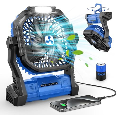 Portable Fan Rechargeable, Cordless Battery Powered Fan with LED Lantern 20000mAh, USB C Battery Operated for Travel Bedroom Home Camping Tent Office Beach Desk Picnic Barbecue Fishing Table
