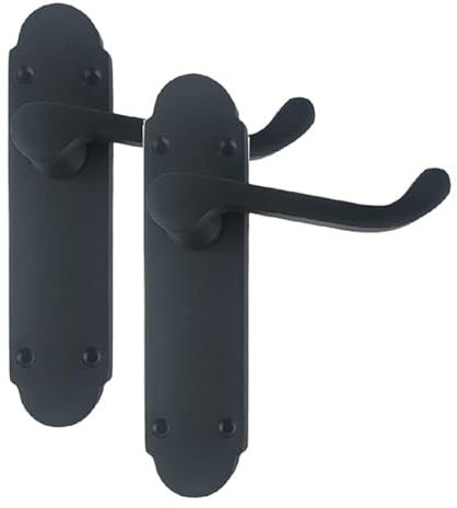 Golden Grace Victorian Shaped Premium Door Handles Lever Latch in Matt Black Finish, Epsom Style, 1 Pair - 168mm x 40mm Backplate