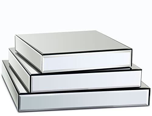 GIMORRTO Quadratische verspiegelte Produkt-Display-Erhöhung, Glam-Akzent-Tisch-Display, dekoratives Stück, Showpeice-Display, Spiegel-Finish, 3 Stück (3 Stück quadratisch-27,9 cm)
