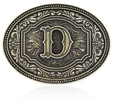 Btilasif Western-Gürtelschnalle, Anfangsbuchstaben, ABCDEFG bis Z, Cowboy, Rodeo, Gürtelschnalle für Herren, Damen, Cowboy, Cowgirl, D, 7.3 x 9.5cm