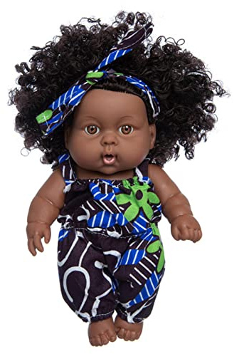 Fowybe Baby Dolls - Schwarzes Mädchen - Realistische Babypuppe Schwarz - Afrikanische Babypuppe mit Kleidungsset - 8-Zoll-Baby-Realistische Puppen - Spielpuppe - Schwarze Puppen
