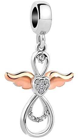 LSxAB Ciondolo a forma di angelo custode, in oro rosa, compatibile con braccialetti Pandora, Rame, Nessuna pietra preziosa