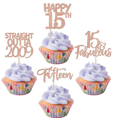 24 Stück 15th Geburtstag Tortendeko Straight Outta 2010 Cupcake Toppers Fifteen Awesome Since 2010 Cupcake Picks 15 fabelhafte Tortendekorationen für 15. Geburtstag Rosegold