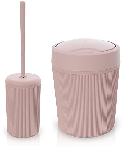 Inbagno Set Accessori Bagno 2 Pezzi Colorati Rosa, scopino Bagno e pattumiera 4,2 Lt, in Resina, Linea Ring