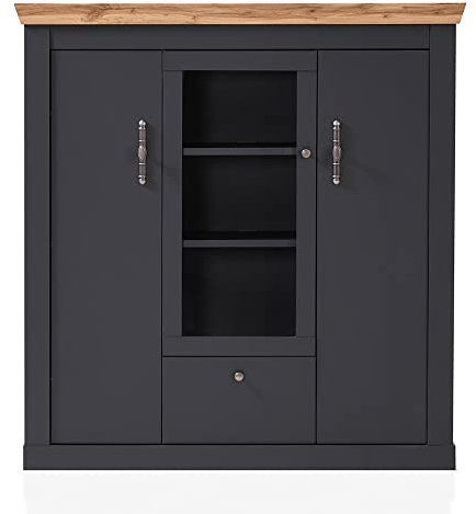 Lomadox Highboard Sideboard Hochkommode Landhaus in anthrazit mit Wotan Eiche Nb., B/H/T ca. 141/146/45 cm