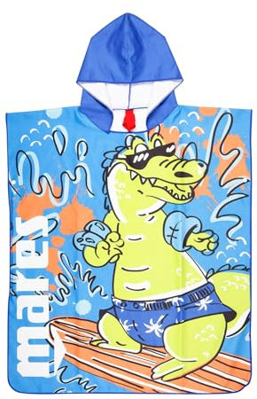 Mares Seaside Poncho Junior, Poncho de bain – léger et à séchage rapide – poncho de surf en microfibre pour enfants, poncho de plage, serviette à changement, peignoir de piscine, Bleu, Unisex