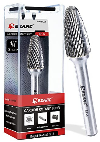 EZARC SF-5 Rebaba de carburo de tungsteno con vástago de 1/4 pulgadas, broca de corte con forma de cilindro giratorio de doble corte para trabajo de metal de acero, pulido y grabado