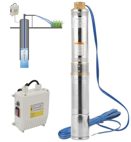 Sonnewelt Tiefbrunnenpumpe 4000l/h, 370W Wasserpumpe mit 20m Kabel, max. 35°C, Unterwasserpumpe Druck 3,4bar, Tauchpumpe Edestahl Brunnenpumpen sandverträglich