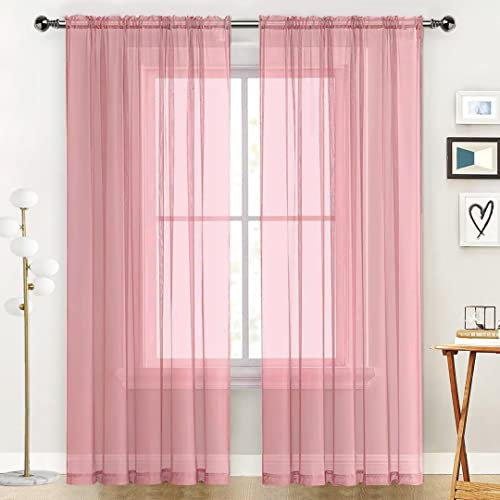 SpaceDresser Voilage transparent avec passe-tringle pour cuisine, chambre à coucher, salon, rideaux filtrant la lumière du soleil, intimité, décoration d'intérieur, tailles assorties (rose poudré,