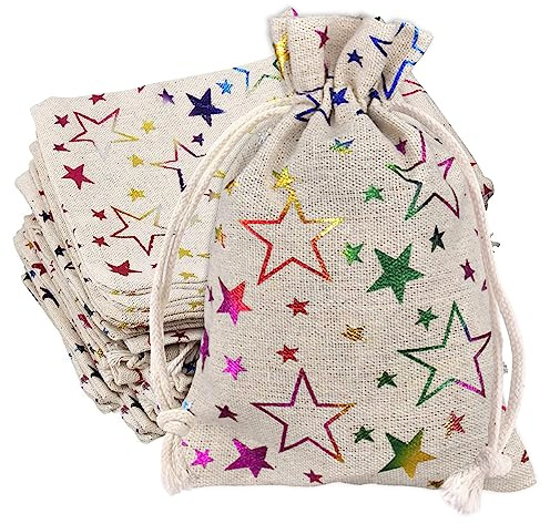 Jute Beutel mit Kordelzug, 20 Stück Pentagramm Jutesäckchen, Leinen-Säckchen, Sackleinen Taschen, Baumwolle Kleine Beutel für Schmuck DIY Handwerk Hochzeit Party Weihnachte 15 x 20cm