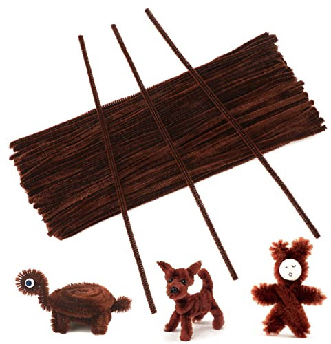 jijAcraft 6MM Dunkelbraun Pfeifenreiniger, 30CM Pfeifenputzer zum Basteln, 200 Stück Biegebruchs Chenilledraht für DIY Basteln, Dekorieren