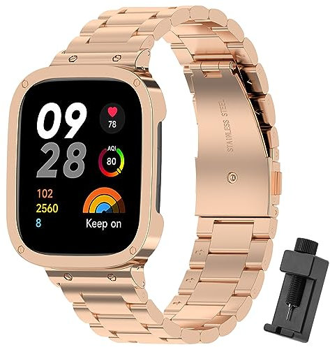 Xisair Correa Compatible con Redmi Watch 3 Pulsera de Metal de Repuesto Correas de Acero Inoxidable con Funda Protectora para Reloj Inteligente Redmi Watch3 Correa