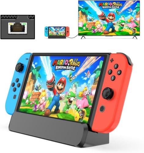 Switch TV Dock, estación de acoplamiento para Nintendo Switch/Switch OLED, 6 en 1 Switch Dock Soporte de carga portátil con HDMI, puerto Ethernet, puerto tipo C y 3 puertos USB