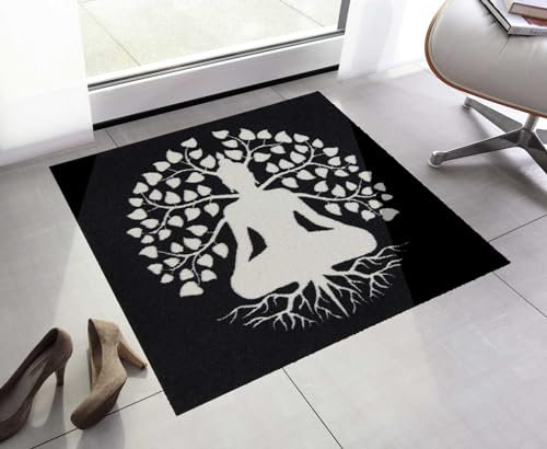 MOCAVI Zerbino con albero della vita, nero, 85 x 85 cm