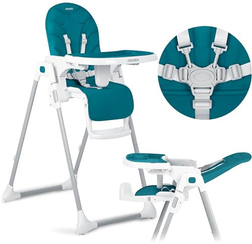 Ricokids - Tulo - 2in1 Hochstuhl Baby - Mit Gurt - Mit Abnehmbarem Tablett - Klappbarer Fütterungsstuhl Mit Rollen - Verstellbare Rückenlehne - Mitwachsender - Ab 6 Monat -102x54x72 cm - Blau
