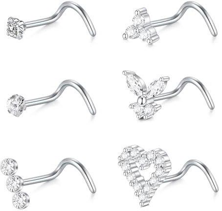 VF VFUN 8 Pièces 18G Piercing Nez Anneaux de Nez Courbés Acier Inoxydable Vis Forme de Jeu de Goujons de Nez Diamant CZ Piercing de Nez Bijoux pour Femmes Hommes Argent