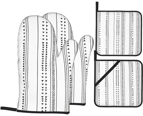 Set di 4 guanti da cucina con motivo a strisce triangolari, presine, guanti da forno, per cucina, barbecue, grigliate