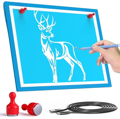 GOLSPARK Lichtpad für Diamantmalerei, Jäten, Vinyl, dimmbare Leuchtbox zum Nachzeichnen mit Stufe 5 Helligkeit, A4 wiederaufladbares Leucht-Pad, tragbare blaue Tracing-Lichtbox