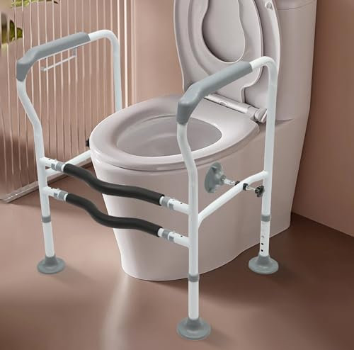 Toiletten Aufstehhilfe, Toilettenstützgestell Handlauf, WC Toilettengestell, Einstellbare Höhe und Breite, Stützhilfe Haltegriffe für Senioren, Toilettensitz Tragfähigkeit bis zu 150Kg (Gewindefüße)