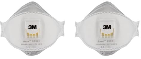 3M Aura Maske für Dämmstoffe und Hartholz 9332+, FFP3, mit Ventil, 10 pro Packung (Packung mit 2)