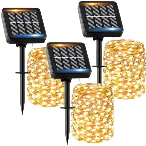 Solar Lichterkette Aussen, 3x16M 160 LED Solarlichterkette Außen Wetterfest 8 Modi IP65 Wasserdicht Solar Lichterkette Outdoor für Balkon Balcony Garten Terrasse Zaun Camping Tor Hof Party Hochzeit