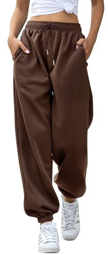 EBANKU Damen Jogginghose mit Cinch-Bottom und Taschen, einfarbiger Trainingsanzug, Baggy Hose mit elastischer Taille für lässiges Hip-Hop, Fitnessstudio und Joggen
