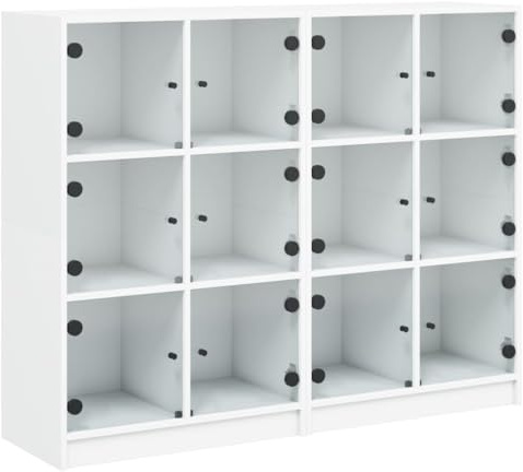 vidaXL Bücherschrank mit Türen, Bücherregal mit Stauraum, Highboard für Wohnzimmer Arbeitszimmer, Büroschrank Beistellschrank, Modern, Weiß Holzwerkstoff