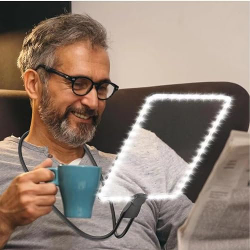 iFCOW 1.8X Freihand-Lupe mit Licht und Ständer Flexibler Schwanenhals 24x18cm Ganzseitenlupe zum Lesen Reparieren Nähen bei Sehschwäche Senioren