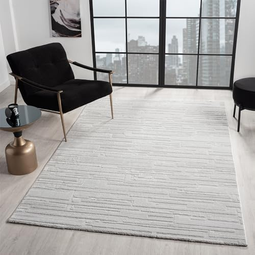 VIMODA Teppich Wohnzimmer Schlafzimmer kurzflor Steinoptik Qualitativ Elegant 3D Effekt, Farbe:Grau, Maße:200x290 cm