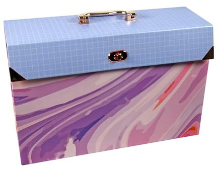 Cathedral Products Purple Abstract 19-Pocket Expanding Box File with Rose Gold-Coloured Accents | Stylish Document Organiser | A4 Size