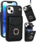 Knoowcase for iPhone 13 Case Shockproof Wallet Case with Card Holder Slots Ring Wrist Strap PU Leather Shell RFID Blocking Kickstand Magnet Full Protective Cover for iPhone 13, Black