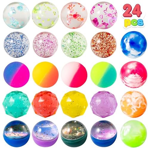 JOYIN 24 Stück Bouncy Balls, Flummies für Kinder 32 mm, Flummi Partytütenfüller, Gummibälle, Mitbringsel Kindergeburtstag, Pinata Füllung, Geburtstagsgeschenk, Mitgebsel Kindergeburtstag