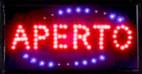 CUCUBA Insegna luminosa a LED con scritta – Aperto 48 x 25 x 2 cm con LED blu lampeggianti [Classe energetica A]