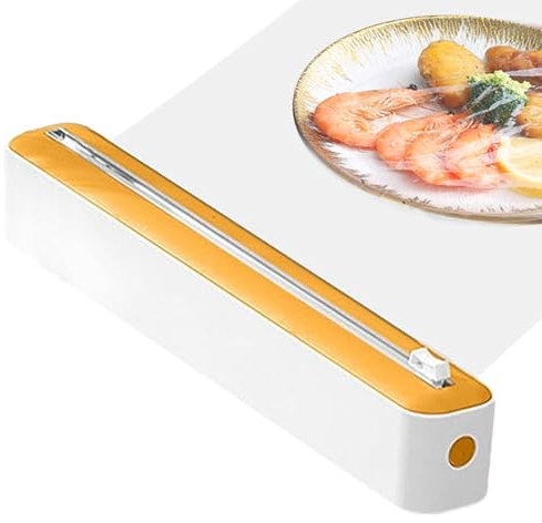 Cling Film Wrap Dispenser with Cutter - 2 in 1 Cling Wrap Cutter, Professional Cling Film Dispenser and Cutter, Aluminum Tin Foil Dispenser, Reusable Cling Film Slide Cutter, for Home Kitchen (Yellow)