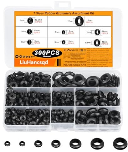 300 Pcs Rubber Grommets Kit, Electrical Cable Holes Grommets, Black Blanking Grommet, 7 Sizes Rubber Hole Plugs, Conductor Wiring Gasket Ring Grommet Assortment Kit for Protecting Wire Cable Plugs