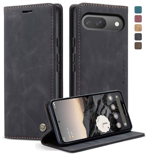GerlWorld Hülle für Google Pixel 9/9 Pro, Leder Klapphülle Wallet, Schwarz | PU-Leder Wallet Case mit Kartenfächern, Standfunktion und stoßfester TPU-Schale – für Alltag, Arbeit und Reisen.