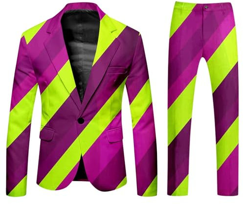 Generisch 2025 - Tuta da Carnevale da uomo viola dorato con stampa pantaloni, set da due pezzi da uomo all'aperto, Lilla, XL